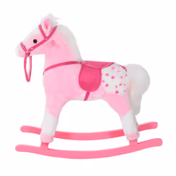 HOMCOM Rocking Horse Toy Plush Wood Pony Riding Rocker Neigh Sound Pink - Additional view 7