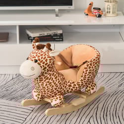 HOMCOM Baby Rocking Horse Kids Ride on Giraffe Plush Toy W/ 32 Song Seat Belt