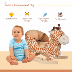 HOMCOM Baby Rocking Horse Kids Ride on Giraffe Plush Toy W/ 32 Song Seat Belt
