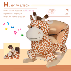 HOMCOM Baby Rocking Horse Kids Ride on Giraffe Plush Toy W/ 32 Song Seat Belt
