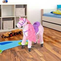 HOMCOM Kids Walking Ride on Horse Toy Plush Walk Pony with Wheels Sound