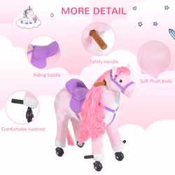 HOMCOM Kids Walking Ride on Horse Toy Plush Walk Pony with Wheels Sound