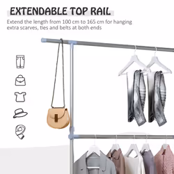 HOMCOM Garment Rail Adjustable Portable Clothes Hanging Stand Rack Wheels
