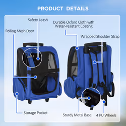 PawHut Pet Travel Backpack Bag Cat Puppy Dog Carrier w/ Trolley and Telescopic - Additional view 4
