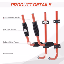 HOMCOM Kayak Wall Mount Rack Heavy Duty Storing Storage Hangers Canoe W/ Fixings - Additional view 9