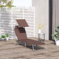 Outsunny Garden Folding Chair Sun Lounger Bed Outdoor Recliner Seat w/ Sunshade