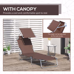 Outsunny Garden Folding Chair Sun Lounger Bed Outdoor Recliner Seat w/ Sunshade