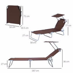 Outsunny Garden Folding Chair Sun Lounger Bed Outdoor Recliner Seat w/ Sunshade - Additional view 9