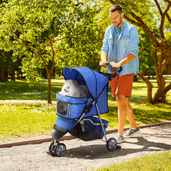 PawHut Pet Stroller Pushchair Carrier for Cat Puppy with 3 Wheels Blue