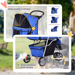 PawHut Pet Stroller Pushchair Carrier for Cat Puppy with 3 Wheels Blue - Additional view 4