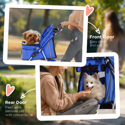 PawHut Pet Stroller Pushchair Carrier for Cat Puppy with 3 Wheels Blue - Additional view 5