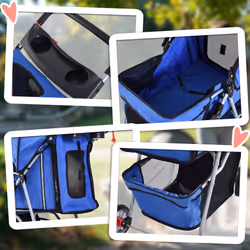 PawHut Pet Stroller Pushchair Carrier for Cat Puppy with 3 Wheels Blue - Additional view 6