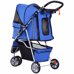 PawHut Pet Stroller Pushchair Carrier for Cat Puppy with 3 Wheels Blue - Additional view 7