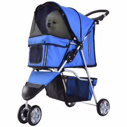 PawHut Pet Stroller Pushchair Carrier for Cat Puppy with 3 Wheels Blue - Additional view 8