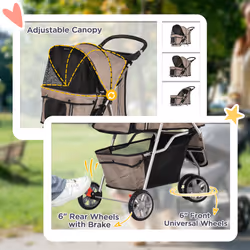 PawHut Pet Stroller Pushchair Carrier for Cat Puppy with 3 Wheels Brown - Additional view 5