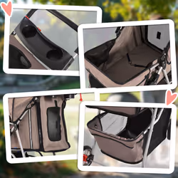 PawHut Pet Stroller Pushchair Carrier for Cat Puppy with 3 Wheels Brown - Additional view 6