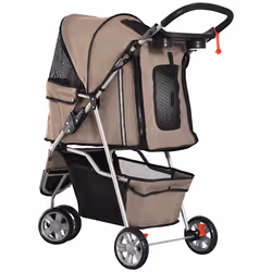 PawHut Pet Stroller Pushchair Carrier for Cat Puppy with 3 Wheels Brown - Additional view 7