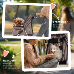 PawHut Pet Stroller Pushchair Carrier for Cat Puppy with 3 Wheels Brown - Additional view 8
