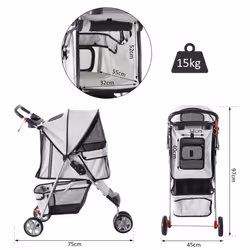 PawHut Cat & Dog Stroller | Kitten & Puppy Pram Dog Stroller - Additional view 8