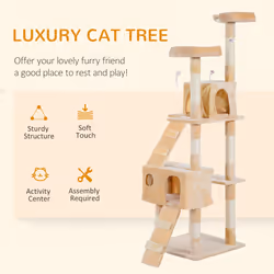 PawHut Cat Tree Scratcher Activity Centre, Scratching Post w/ Cat House, Bed