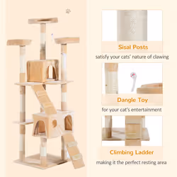 PawHut Cat Tree Scratcher Activity Centre, Scratching Post w/ Cat House, Bed