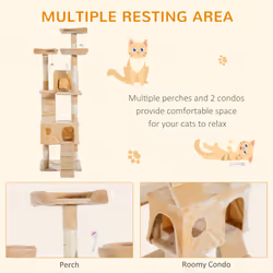 PawHut Cat Tree Scratcher Activity Centre, Scratching Post w/ Cat House, Bed - Additional view 4