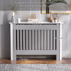 HOMCOM Radiator Cover Painted Slatted MDF Cabinet Lined Grill 112x19x81cm - Additional view 5