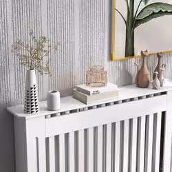 HOMCOM Radiator Cover Painted Slatted MDF Cabinet Lined Grill 112x19x81cm - Additional view 6