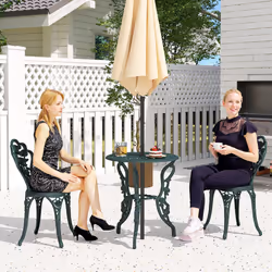 Outsunny 3 Pieces Bistro Set Furniture Garden Balcony Table 2 Chairs Green