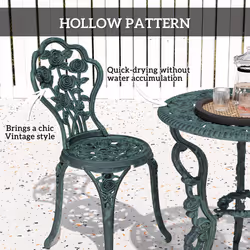 Outsunny 3 Pieces Bistro Set Furniture Garden Balcony Table 2 Chairs Green