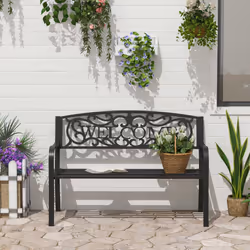 Outsunny Garden Bench Double Seat Park Steel Chair Garden Outdoor Metal Patio