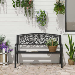 Outsunny Garden Bench Double Seat Park Steel Chair Garden Outdoor Metal Patio