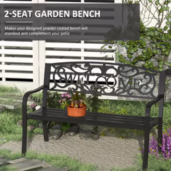 Outsunny Garden Bench Double Seat Park Steel Chair Garden Outdoor Metal Patio