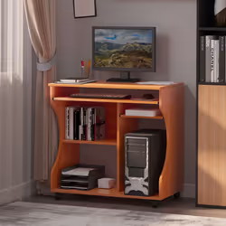 HOMCOM Computer Table Study Desk with Sliding Keyboard Tray, Cherry Wood