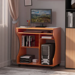 HOMCOM Computer Table Study Desk with Sliding Keyboard Tray, Cherry Wood