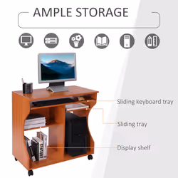 HOMCOM Computer Table Study Desk with Sliding Keyboard Tray, Cherry Wood