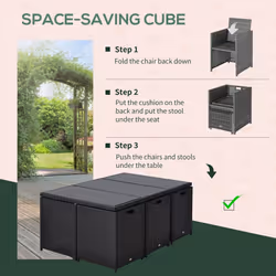 Outsunny 10 Seater Cube Rattan Dining Set W/ Cushions Glass Top Table Black
