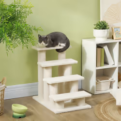 PawHut Dog Steps for Bed 4 Step Pet Stairs for Dog Cat Climb Ladder Cream