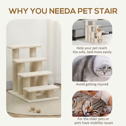 PawHut Dog Steps for Bed 4 Step Pet Stairs for Dog Cat Climb Ladder Cream