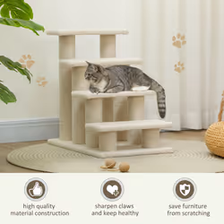 PawHut Dog Steps for Bed 4 Step Pet Stairs for Dog Cat Climb Ladder Cream - Additional view 4