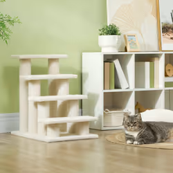 PawHut Dog Steps for Bed 4 Step Pet Stairs for Dog Cat Climb Ladder Cream - Additional view 5