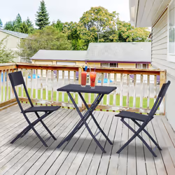Outsunny 3PC Bistro Set Rattan Furniture Outdoor Garden Folding Chair Table