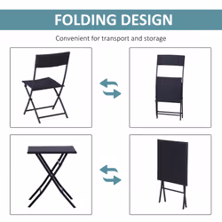 Outsunny 3PC Bistro Set Rattan Furniture Outdoor Garden Folding Chair Table