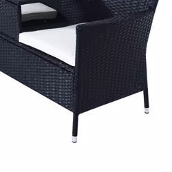 Wicker Love Seat With Cushions - Black | Rattan 2 Seater Garden Bench - Additional view 4