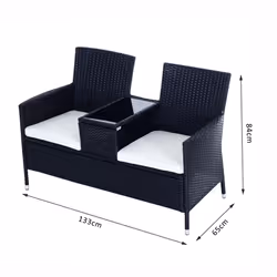 Wicker Love Seat With Cushions - Black | Rattan 2 Seater Garden Bench - Additional view 5