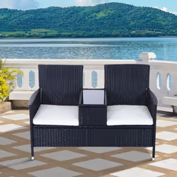 Wicker Love Seat With Cushions - Black | Rattan 2 Seater Garden Bench - Additional view 6