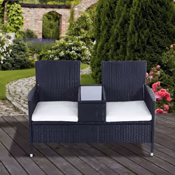 Wicker Love Seat With Cushions - Black | Rattan 2 Seater Garden Bench - Additional view 7