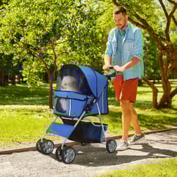 PawHut Pet Stroller Carrier Foldable Deluxe Jogger Walk Travel Dog Cat Blue