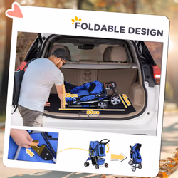 PawHut Pet Stroller Carrier Foldable Deluxe Jogger Walk Travel Dog Cat Blue