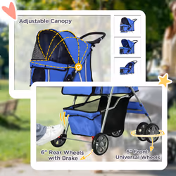 PawHut Pet Stroller Carrier Foldable Deluxe Jogger Walk Travel Dog Cat Blue - Additional view 4
